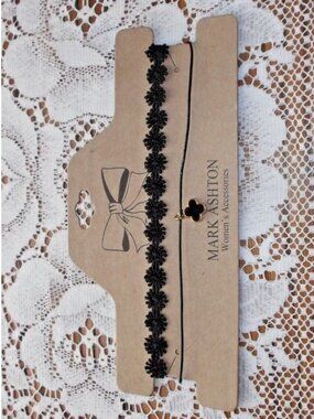 Mark Ashton Double Layer Black Choker stretch lace flower black cord clover Goth